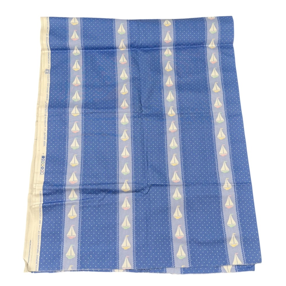 Waverly Ship Shape Vintage Blue‎ Sailboat Polka Dot Cotton Fabric 1ydx48 729